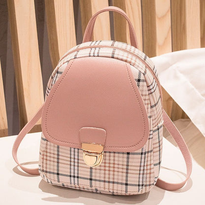 Mini Backpack Crossbody Bag Plaid Shoulder Phone Purses Polyester 20L 16*6*21 CM