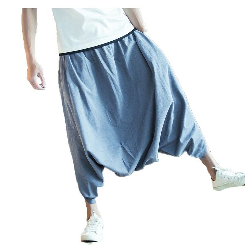 Summer Men's Loose Fit Baggy Pants Loose Fit Chinese Style Cropped Trousers L