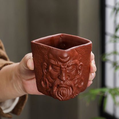 Master Grade Yixing Purple Clay Dharma Cup Hand Carved Square Tea Cup