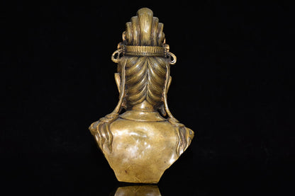 Ancient brass inlaid gemstone Guanyin head ornament