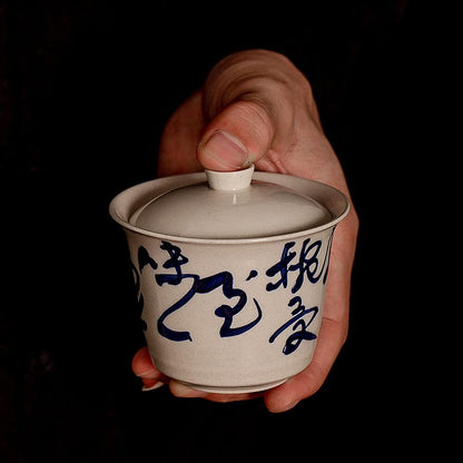 135ml Jingdezhen Poetry Text Gaiwan Hand Cup Kung Fu Tea Set Tea Bowl