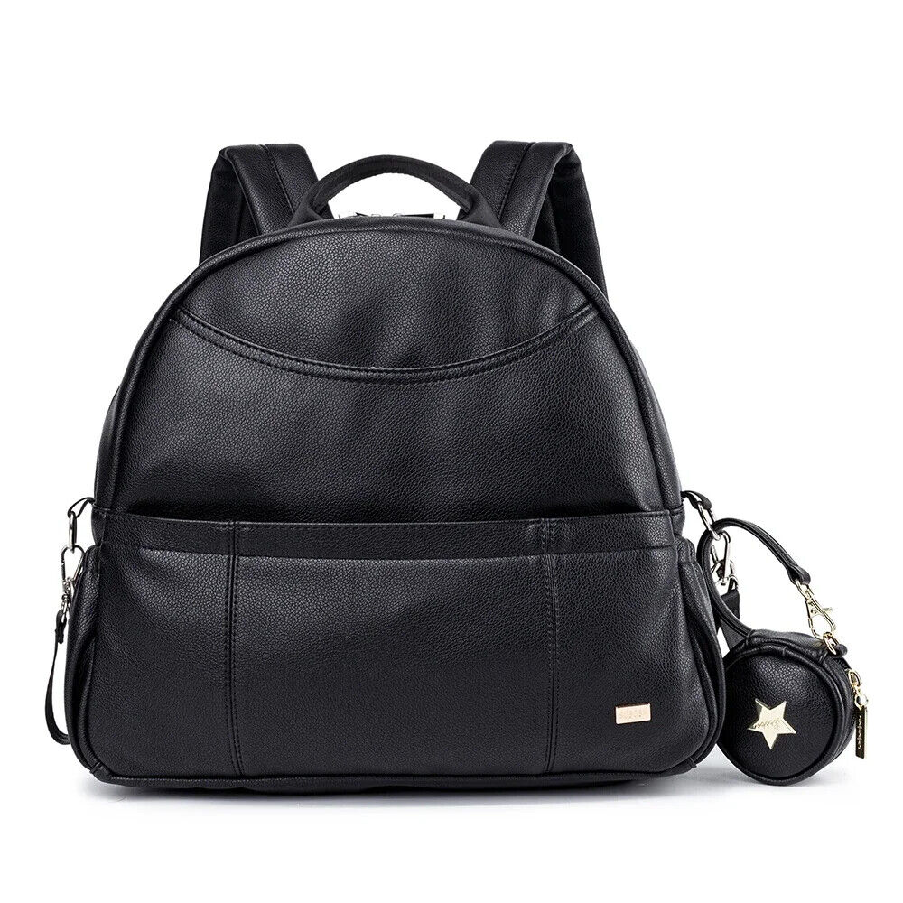 PU Black Diaper Backpack Baby Pockets Diaper Bag for Mother Travel Bag