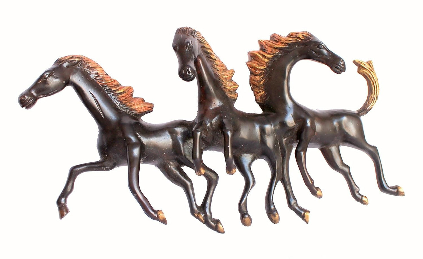 Brass Three Running Horses Sculpture Statue Wall Hanging Showpiece Figurine