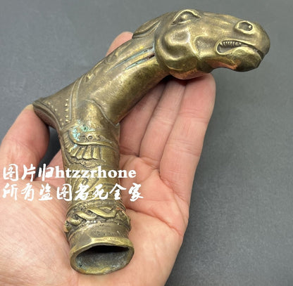 Brass Horse Head Statue Walking Stick Cane Handle Top Topper Hand Grip Collect