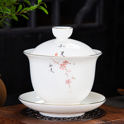 3.6" Jingdezhen Handpainted Floral Gaiwan Thin Glaze Cup Bowl Lid Covered Bowl