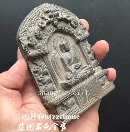 Old Stone Carved Buddha Statue Zen Religious Belief Shrine Home Decor Collection