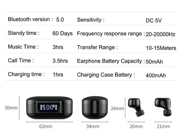 Bluetooth Headset TWS Wireless Earphone Earbuds Headphone Noise Cancellation