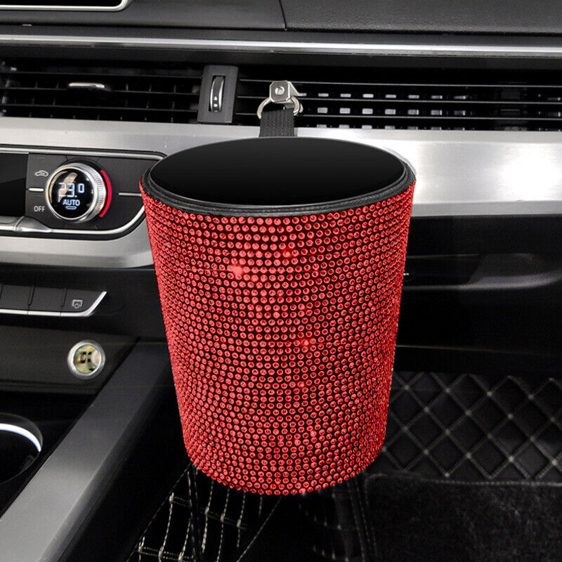 Bling Rhinestones Car Auto Trash Can Garbage Rubbish Bin Dust Case Holder Box