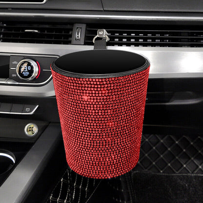 Bling Rhinestones Car Auto Trash Can Garbage Rubbish Bin Dust Case Holder Box