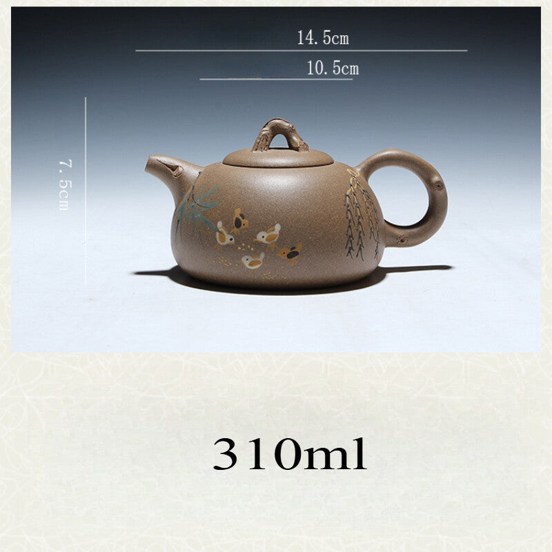 Chinese Yixing Zisha Tea Pot Beautifully Painted Purple Clay Stump Tea Pot 300ml