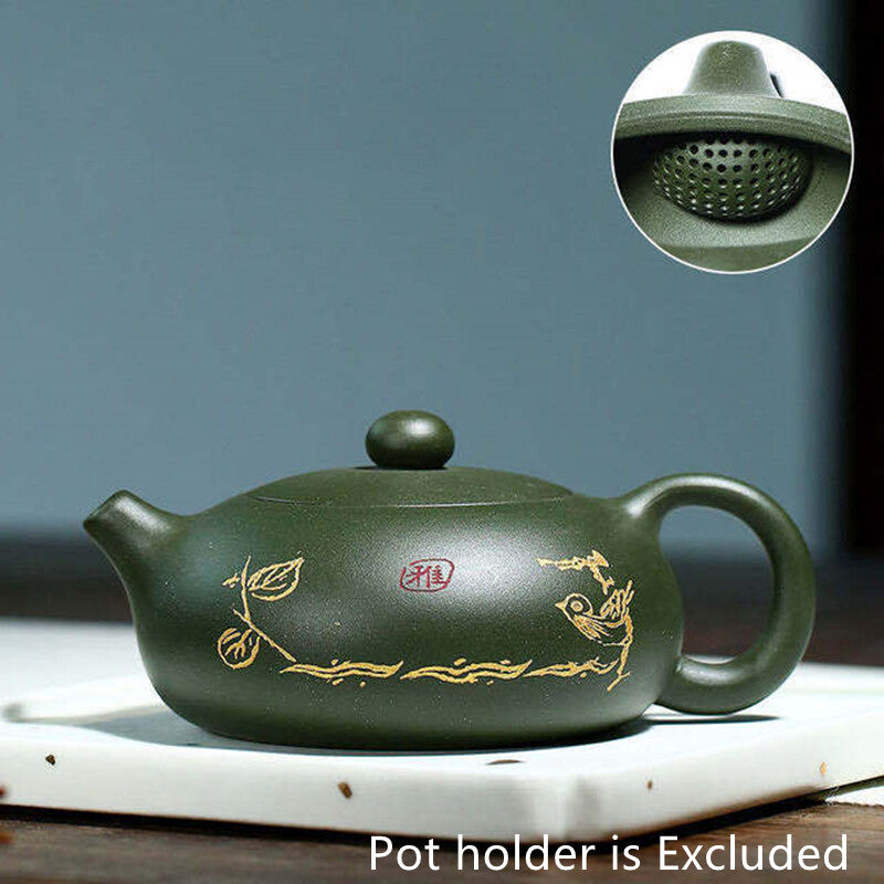 Ball Shaped Infuser Holes Xishi Pot Real Yixing Zisha Green Clay Marked Tea Pot