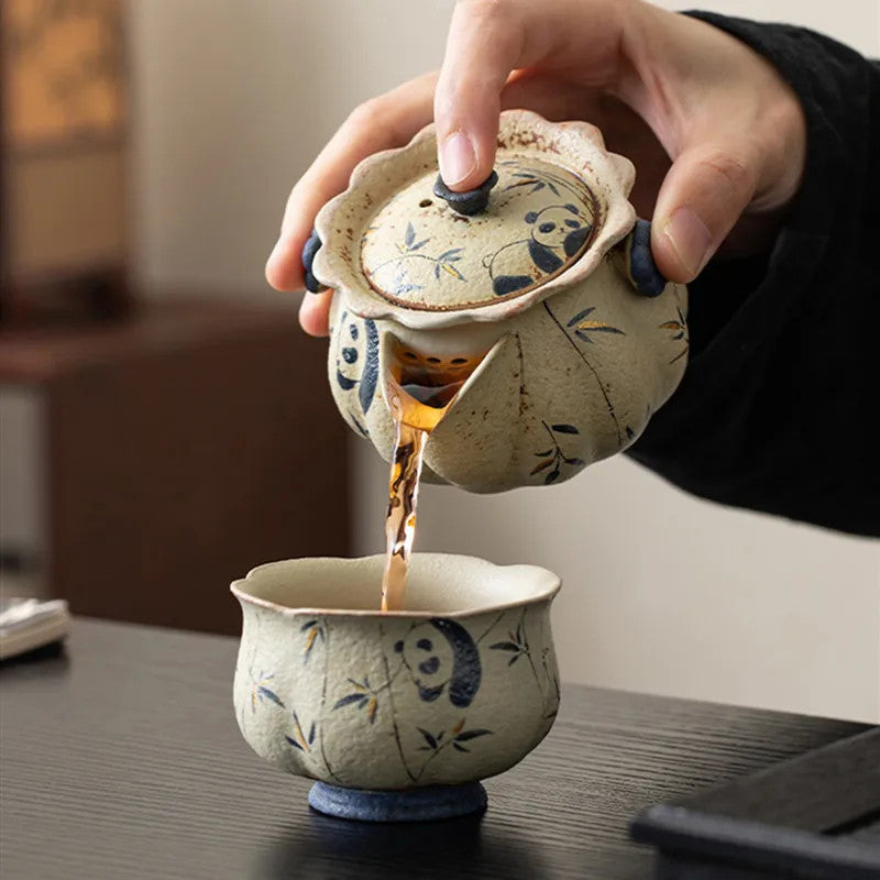 170ml Chinese Tradition Ceramic Panda Bamboo Leaf Teapot Handmade Kettle Teaware