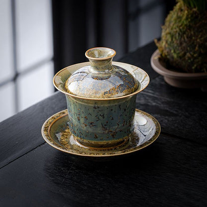 Golden Fleck Kiln Change Gaiwan 11.8cm 175ml Tea Dust Glaze Ceramic Tea Bowl