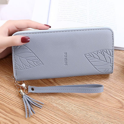 Wallets Purses Synthetic Leather Wristband Leaf Print Long Large Bag Wallets 1PC