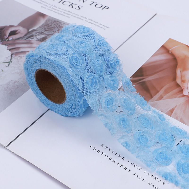 Party Decoration 5Yards DIY Rose Lace Fabric 3D Chiffon Flower Embroidered Decor