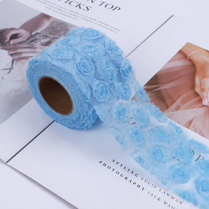 Party Decoration 5Yards DIY Rose Lace Fabric 3D Chiffon Flower Embroidered Decor
