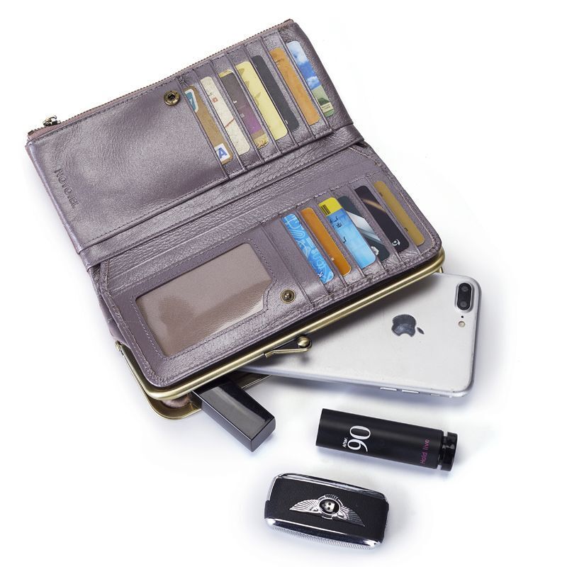 Classic Wallet Long Clutch Genuine Leather Wallet Large Coin Bag Vintage Buckle