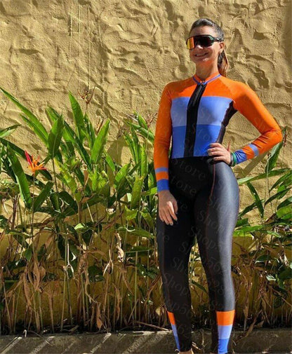 Women Pants Triathlon Long-Sleeved Warm One-pieces Jumpsuits Cycling Jersey Suit