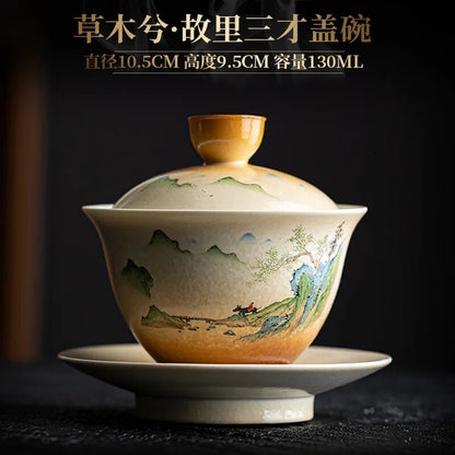 Japanese Grass Grey Ceramic Cover Bowl Tai Li Bowl Tea Has A Cover Bowl 175ml