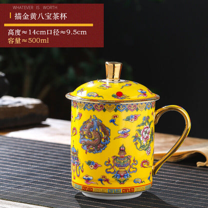 4.82" Chinese Jingdezhen Ceramic Household Tea Cup with Lid Bone Water Cup Gift
