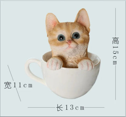 Creative Tea Cup Cat Ornaments Lovely Kitten Resin Room Desktop Decoration