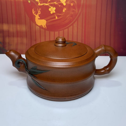 Vintage Chinese Yixing Purple Clay Teapot Zisha Ceremony Ceramic Bamboo Teaware
