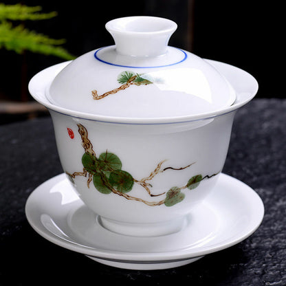 Chinese Ceramic Porcelain Gaiwan Tea Cup Saucer Creative Kung Fu Tea Set Decor
