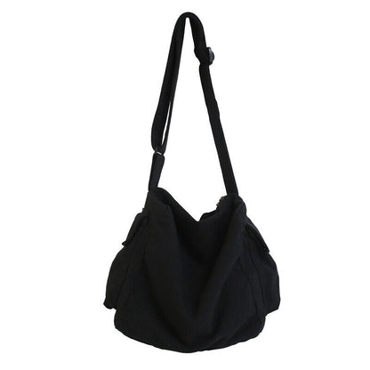 Large Capacity Canvas Shoulder Bag Solid Color School Messenger Bag Travel ⌒