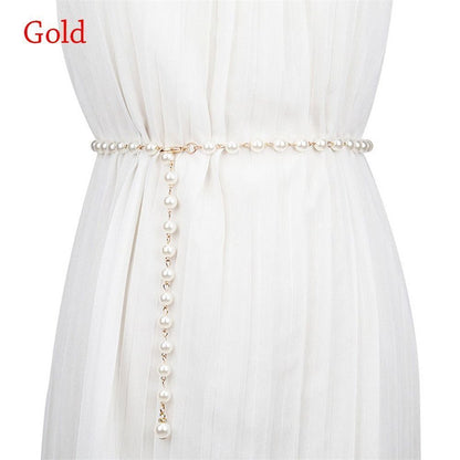 Women Belts 100cm White Pearl Waistband Bohemian Fashion All-Match Waist Chains