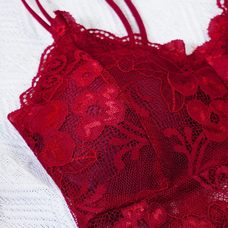 Womens V Neck Lace Bralette Bralet Bra Bustier Crop Top Camisole Cami Vest Tank