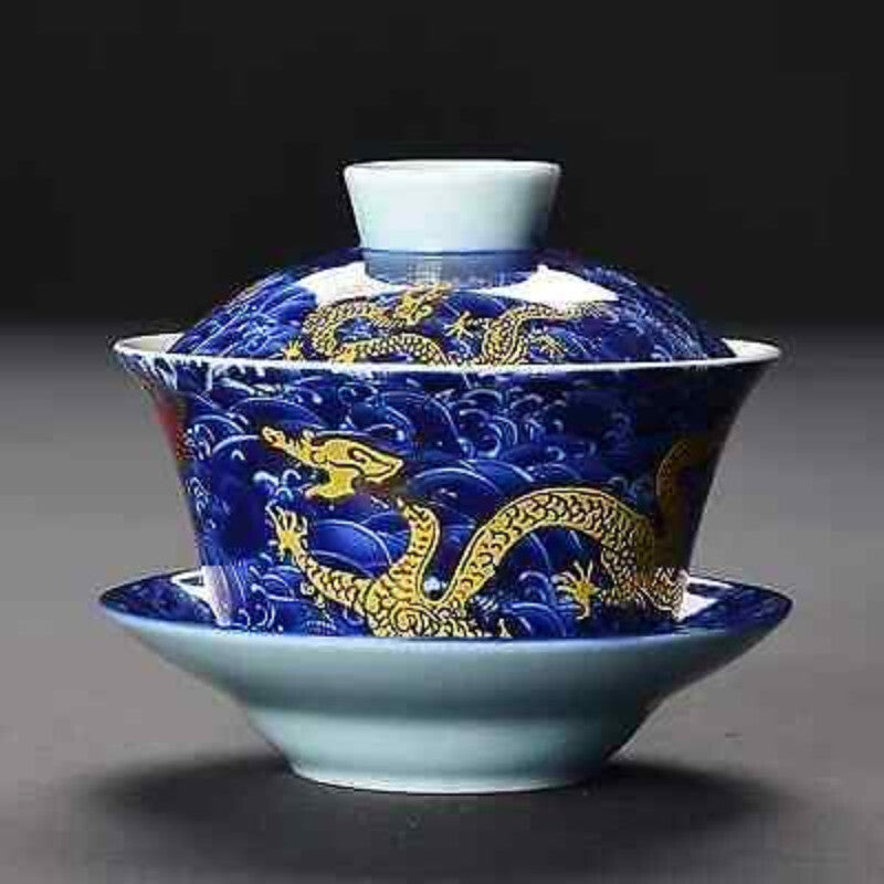 Longjing Ceramic Sancai Gaiwan, Master Tea Cup, Retro Chinese Style