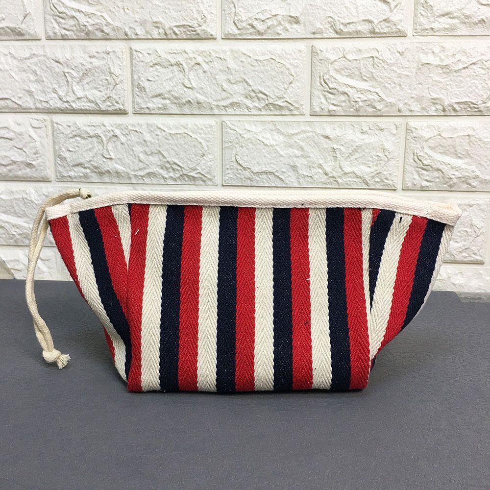 Women Letter Printed Canvas Storage Small Bag Zipper Stripes Cosmetic Clutch Bag