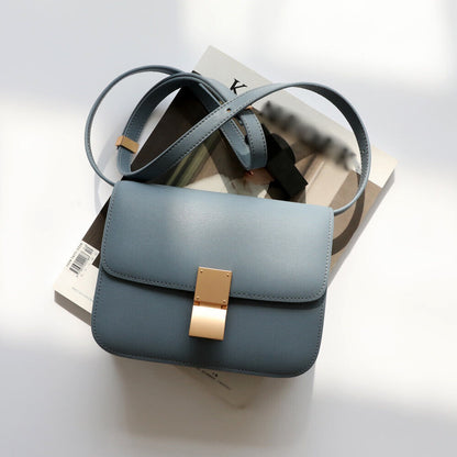 Real Leather Small Flap Box Square Clutch Shoulder Bag Purse Crossbody Trunk