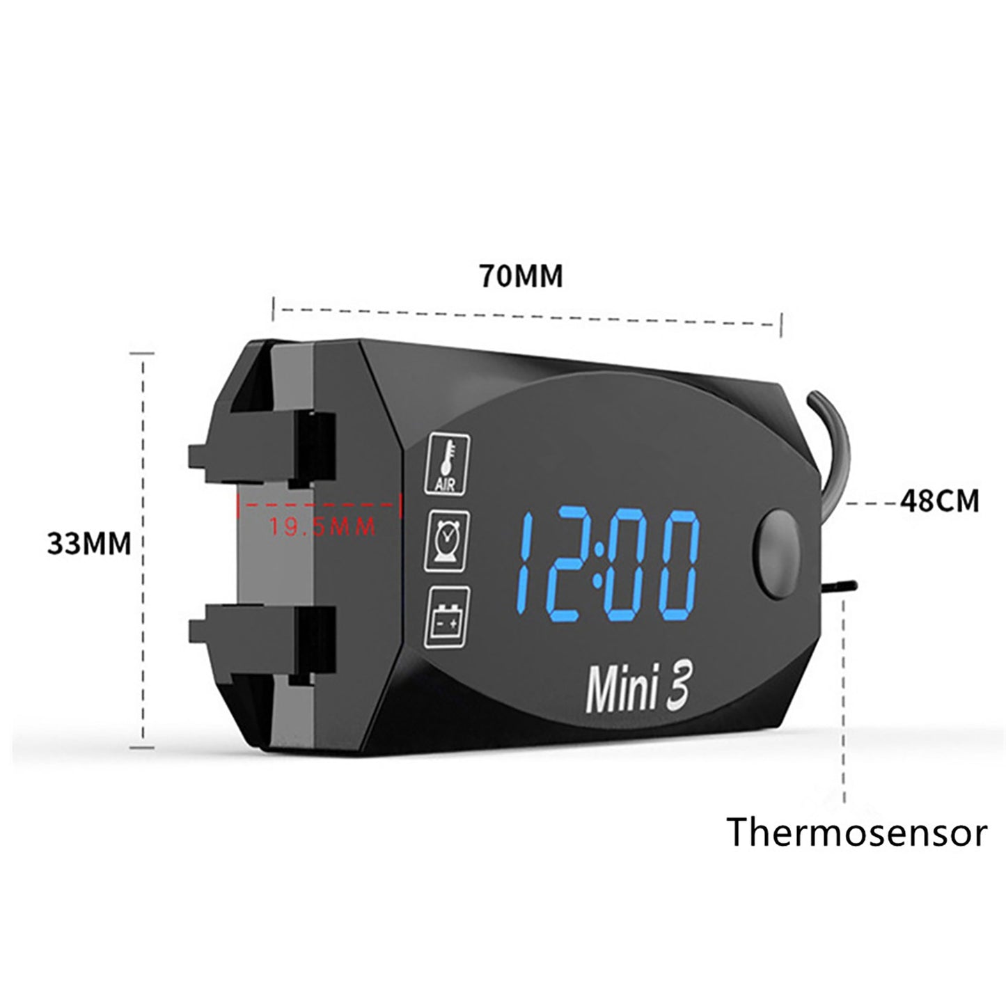 3 in 1 Motorcycle Electronic Clock Thermometer Voltmeter Multifunction LED