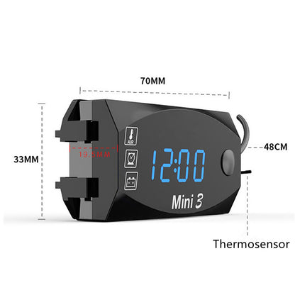 3 in 1 Motorcycle Electronic Clock Thermometer Voltmeter Multifunction LED