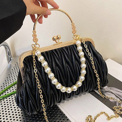 Orange Green Shoulder Bags Pearl Chain Clutch Crossbody Bags Synthetic Leather