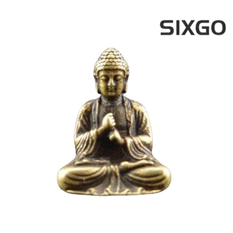 3.2cm Chinese Buddhism Brass Sakyamuni Buddha Statue Table Tea Pet Ornament