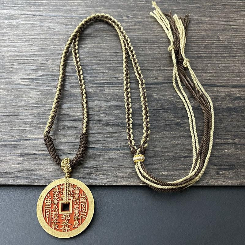 Shan Gui Flower Coin Pendant True Martial Emperor Handmade Hemp Necklace