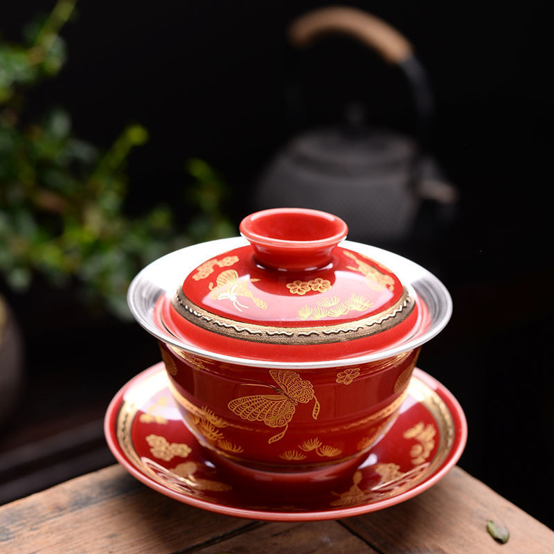 150ml Boutique Jingdezhen Pure Silver Bowl Porcelain Kung Fu Tea Set Gaiwan