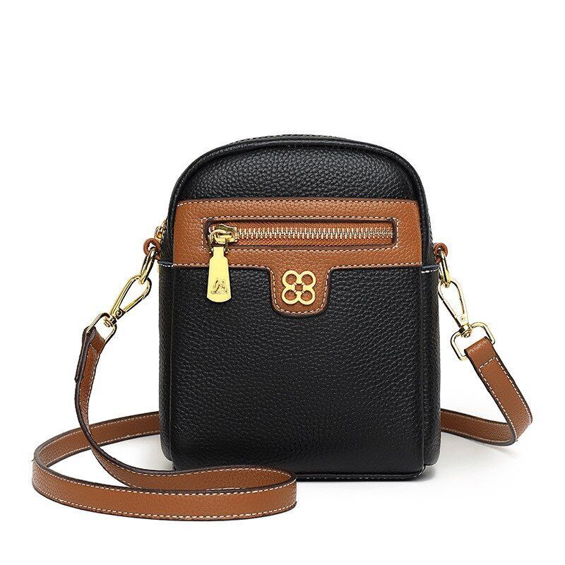 Fashion Messenger Handbag Genuine Leather Tote Shoulder Bags Black 15.5*19*7 CM
