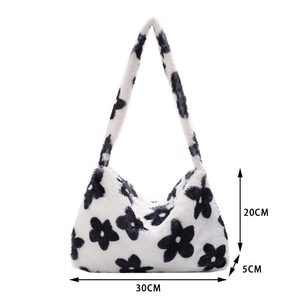 Flower Pattern Shoulder Bag Elegant Underarm Bag Faux Fur Handbag 30*20*5 CM 1PC
