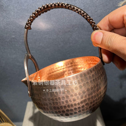 Pure Copper 550ml Tea Kettle Vintage Hammered Handle Pot
