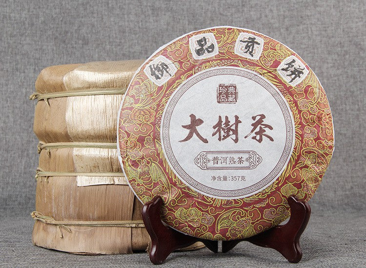 357g 2019 High Mountain Big Tree Pu'er Ripe Tea Cake Imperial Tribute Spring