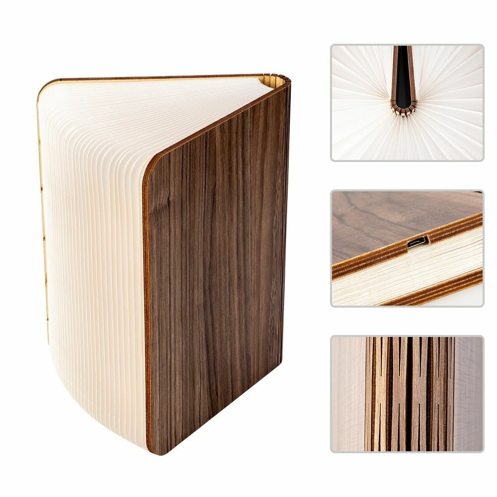 Lamp Book LED USB Wooden Leather Foldable Rechargeable Shape Desk Light Reading
