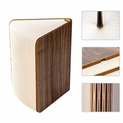 Lamp Book LED USB Wooden Leather Foldable Rechargeable Shape Desk Light Reading