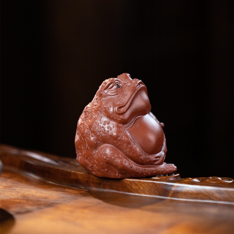 2.48" Chinese Yixing Purple Clay Tea Pet Ornaments Fortune Golden Toad Statue