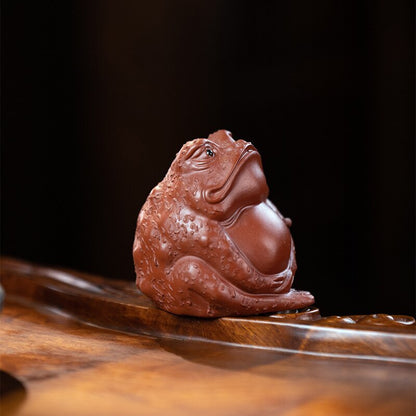 2.48" Chinese Yixing Purple Clay Tea Pet Ornaments Fortune Golden Toad Statue