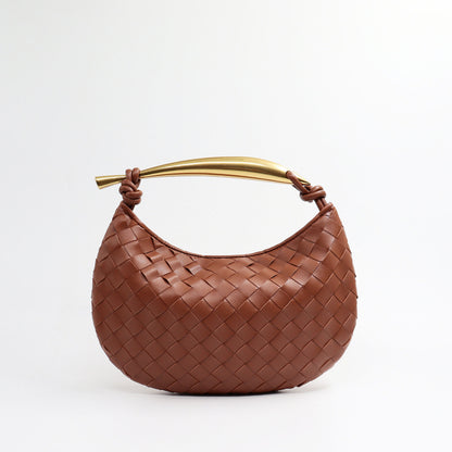 Woven Microfiber Leather Top Metal Handle Clutch Handbag Purse Tote Fashion Bag
