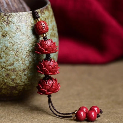 Buddhism Cinnabar Lotus Key Chain Organic Jewellery Carved Fashion Chinese