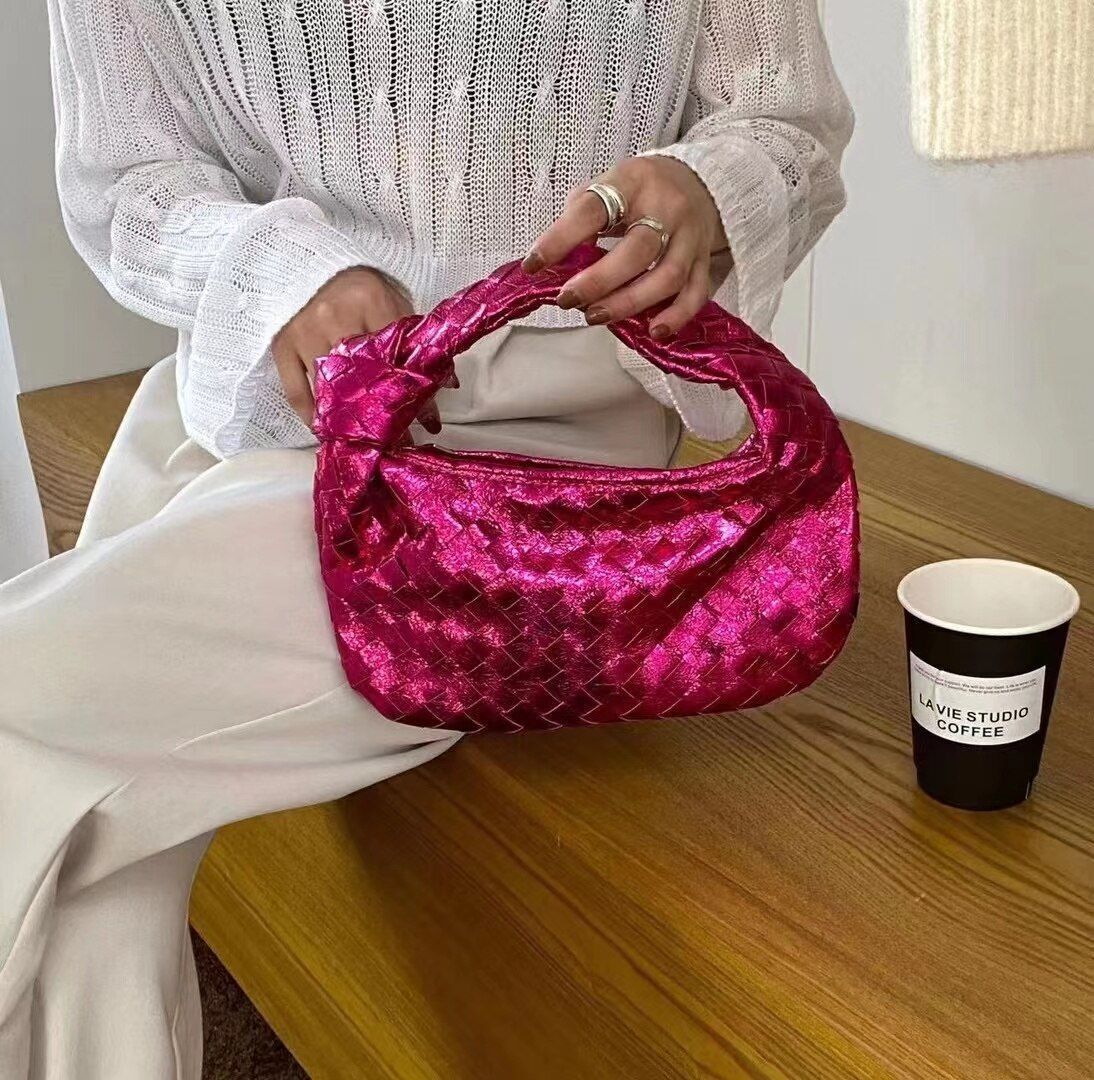 Synthetic Leather Purse Ladies Luxury Handbags Fashion Bag Knitted Handbag Blue
